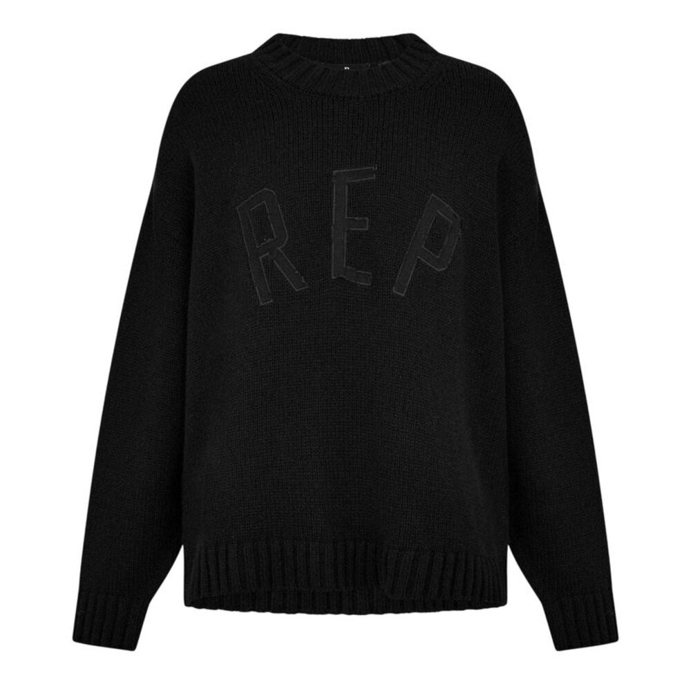 Represent Mens Logo Knitted Crew Neck Sweatshirt / Black